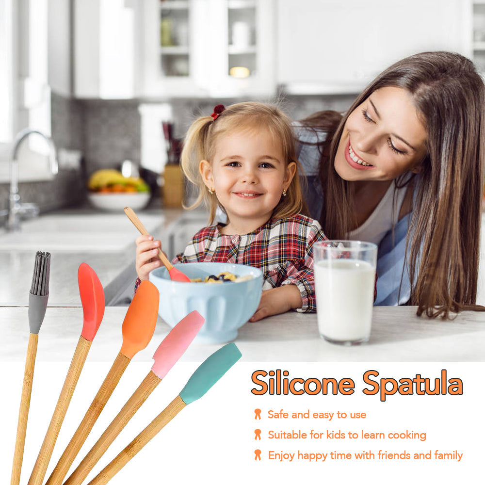 Bamboo and Silicone Kitchen Utensil Set 5-Piece Non-Stick Safe 21cm