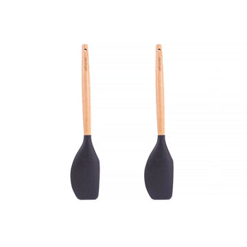 2-Piece Beechwood and Silicone Spatula Charcoal Heat Resistant