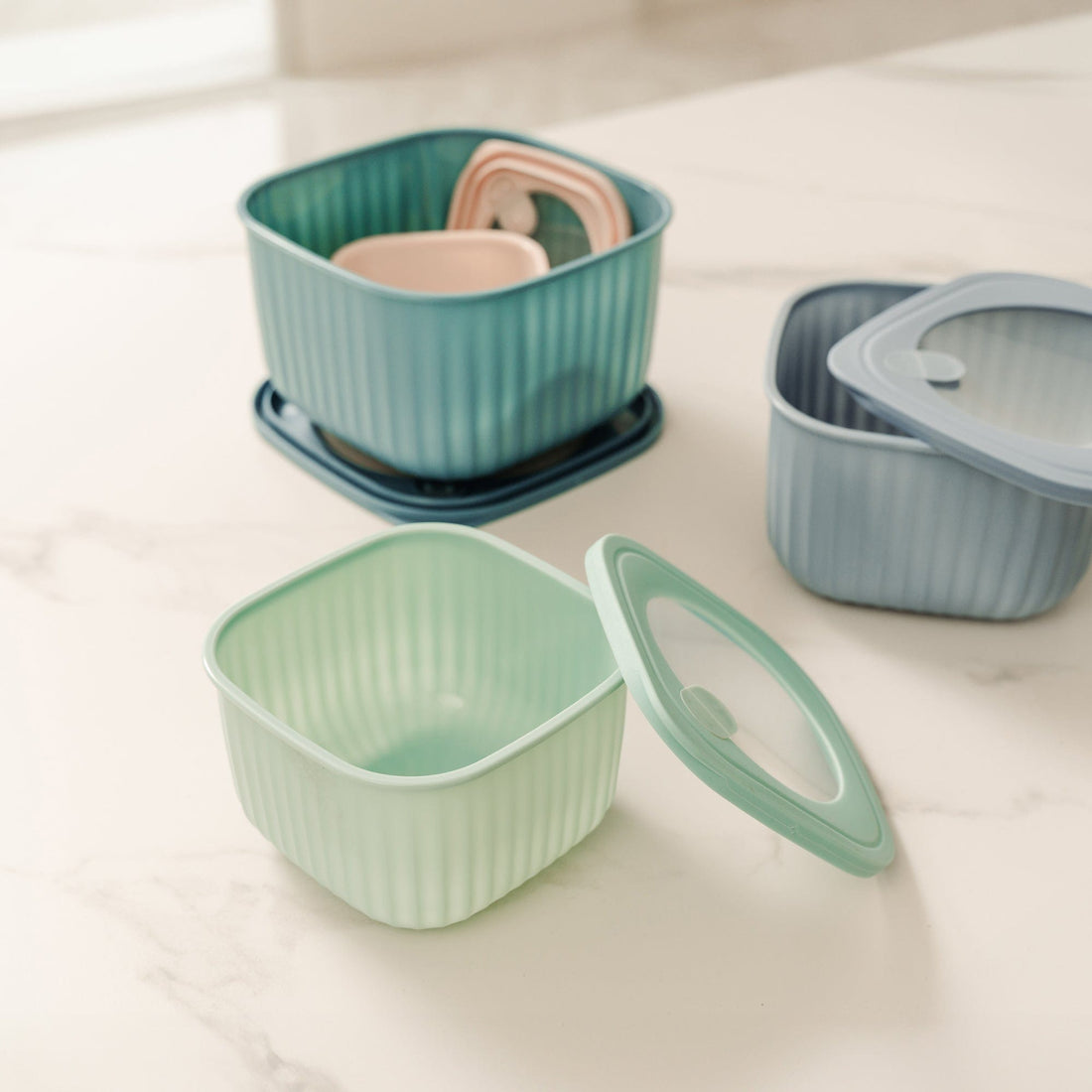 Food Storage Container Set 4-Piece Square Airtight Vented Lids BPA-Free