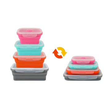 Collapsible Silicone Food Storage Container Set 4-Piece Airtight Lids by Cook Easy