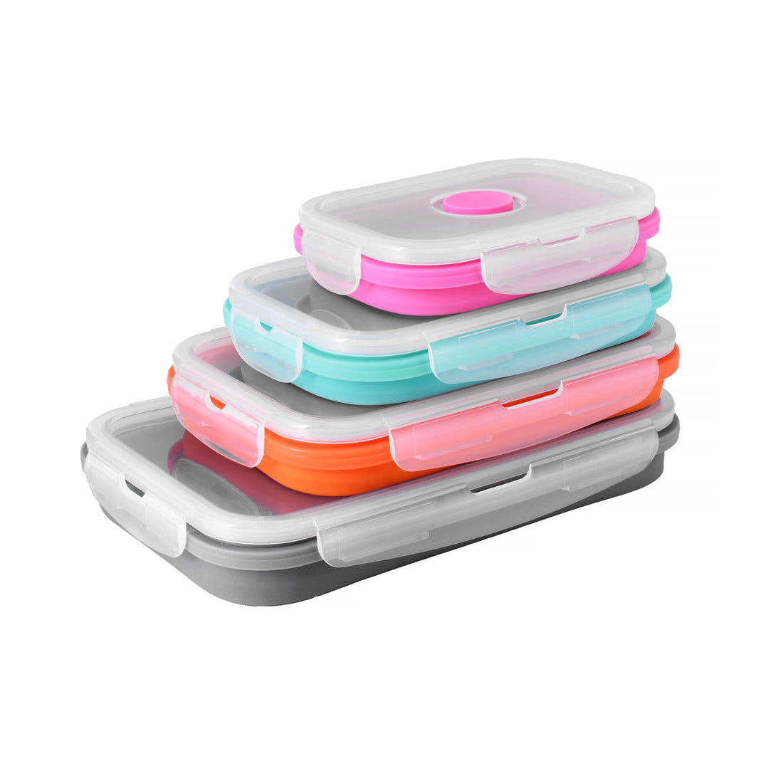 Collapsible Silicone Food Storage Container Set 4-Piece Airtight Lids by Cook Easy