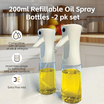2 Pack Refillable Oil Spray Bottles 200ml Superfine Mist BBQ Kitchen