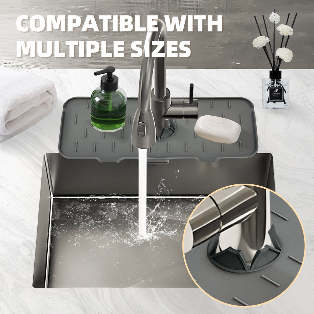 Silicone Faucet Drip Tray 36x14cm Splash Guard Non-Slip Kitchen