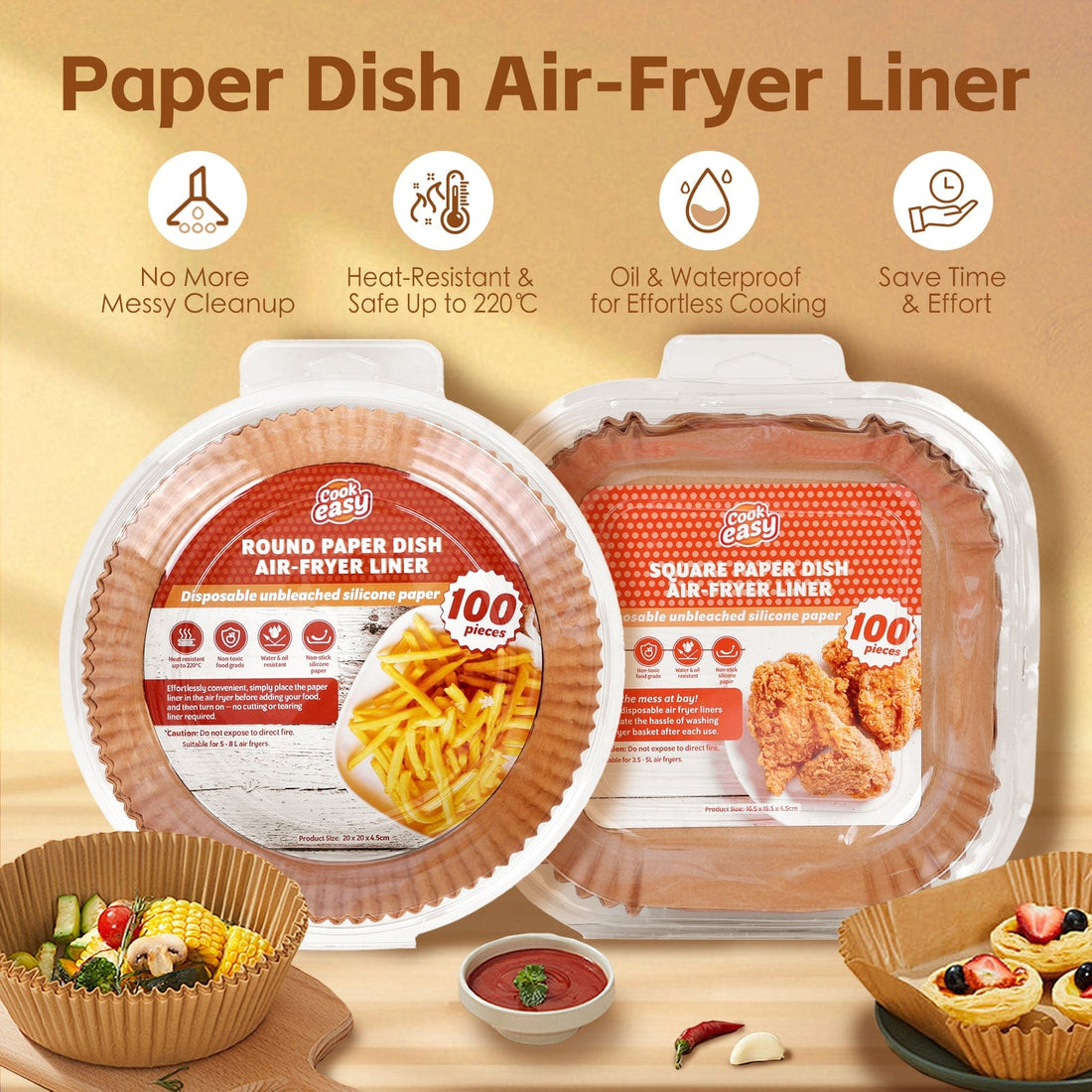 100 Pack Disposable Air Fryer Liner Square 20cm Silicone