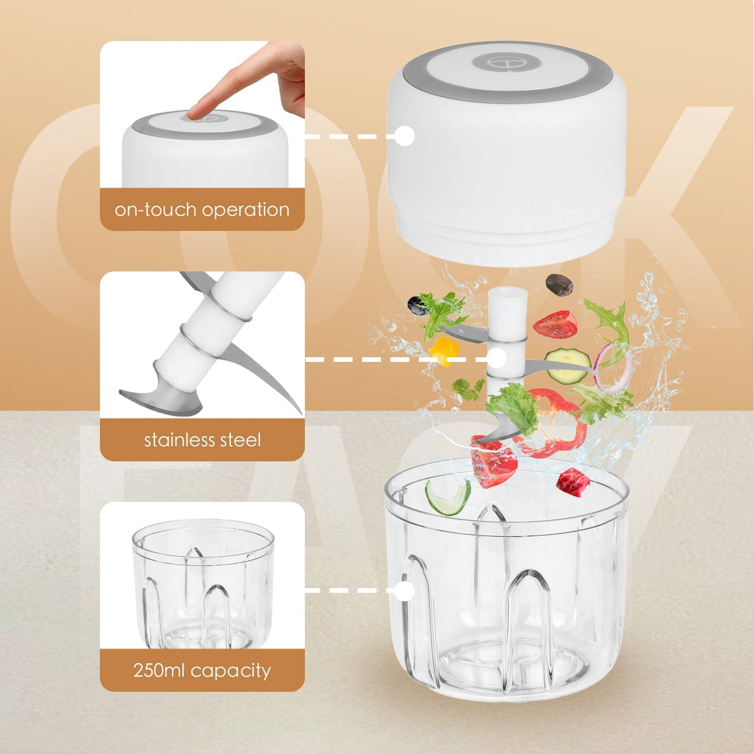 Cordless USB Rechargeable Mini Food Chopper 250ml