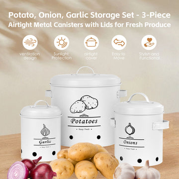 Galvanised Iron Vegetable Storage Tin Set 3 Piece Farmhouse
