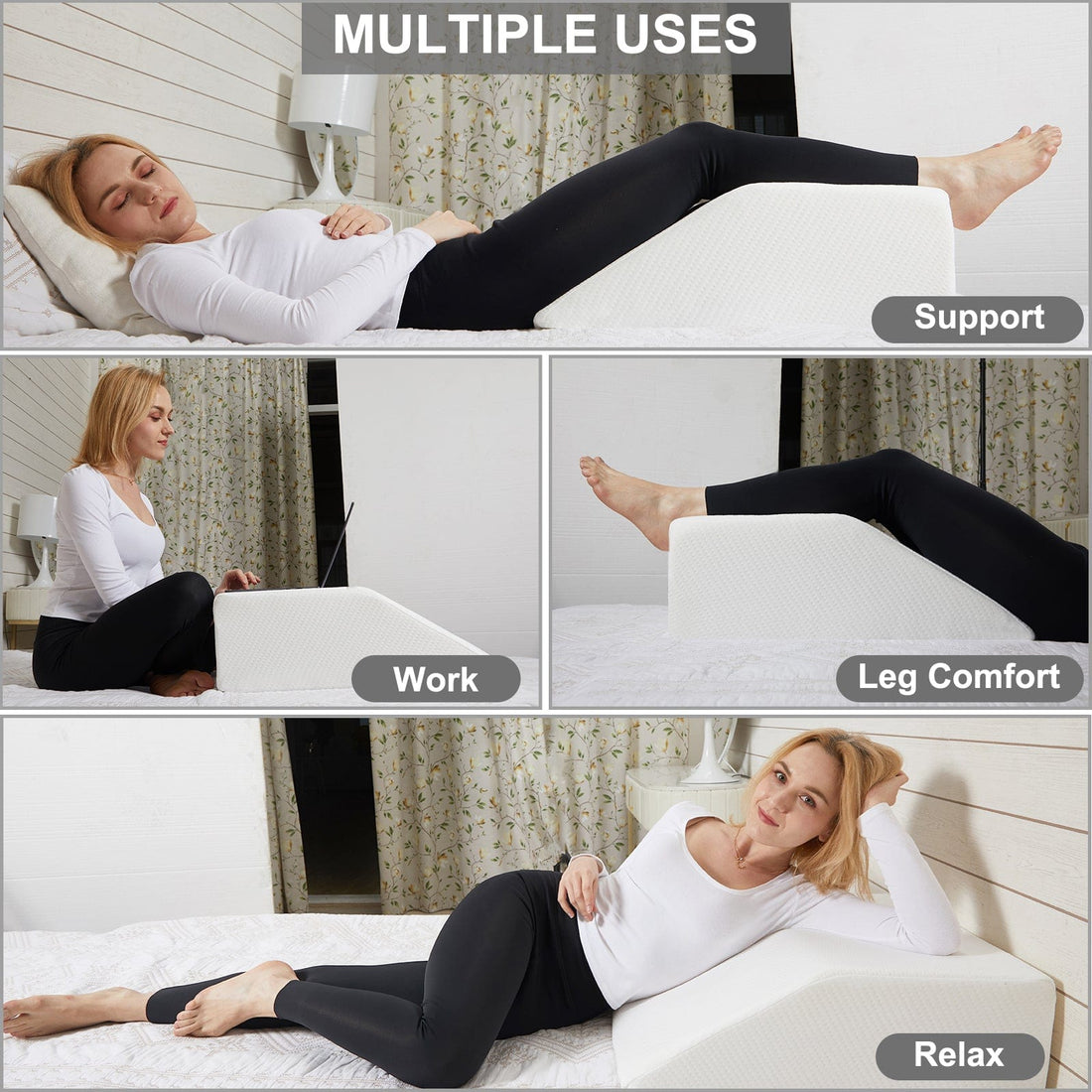 Memory Foam Bed Wedge Pillow 4-in-1 Leg Elevation 60x22cm