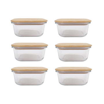 6-Pack Medium Glass Food Containers with Bamboo Lids BPA-Free