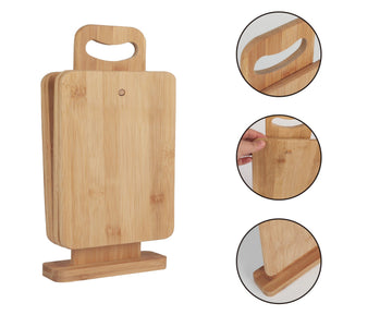 Vortaz Bamboo Chopping Board Set with Display Stand 4 Piece