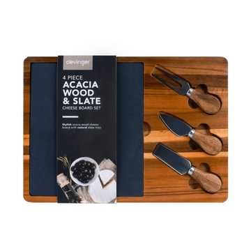 Acacia Wood and Slate Cheese Board Set with Knife 35x25cm by Clevinger
