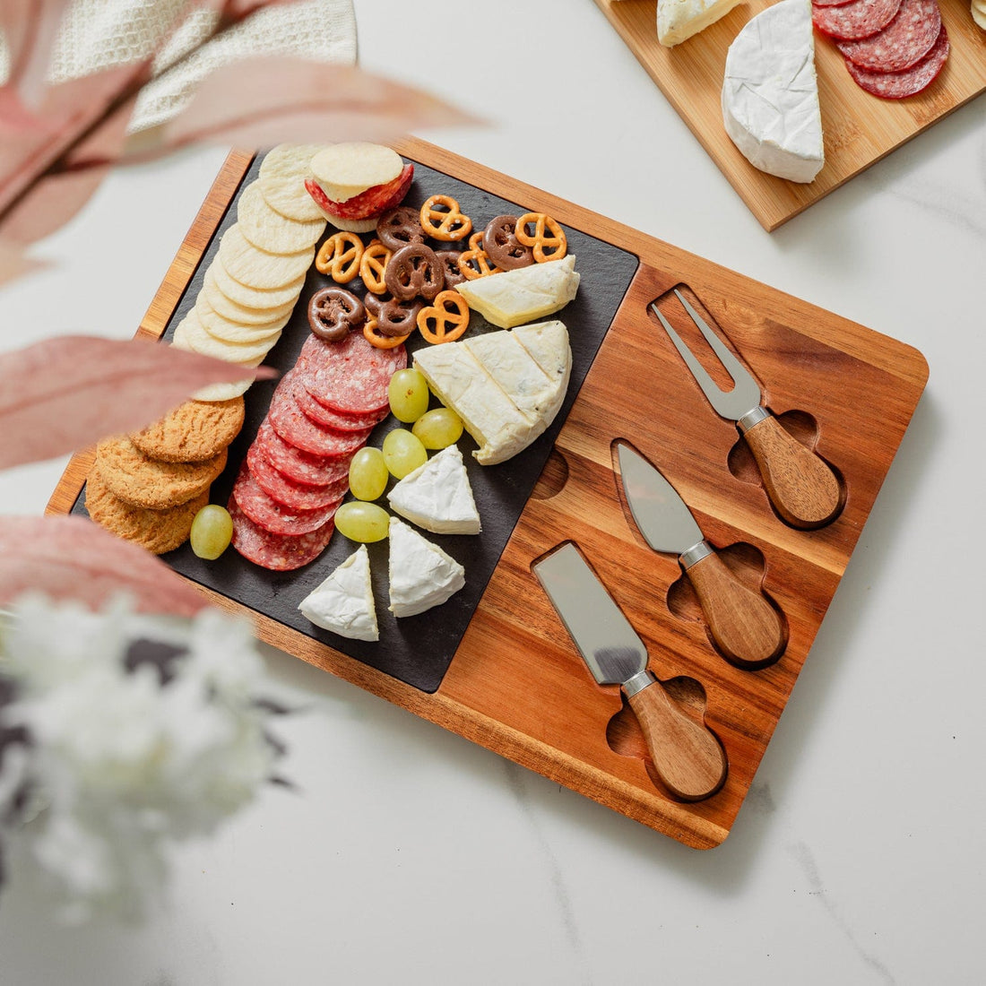 Acacia Wood and Slate Cheese Board Set with Knife 35x25cm by Clevinger