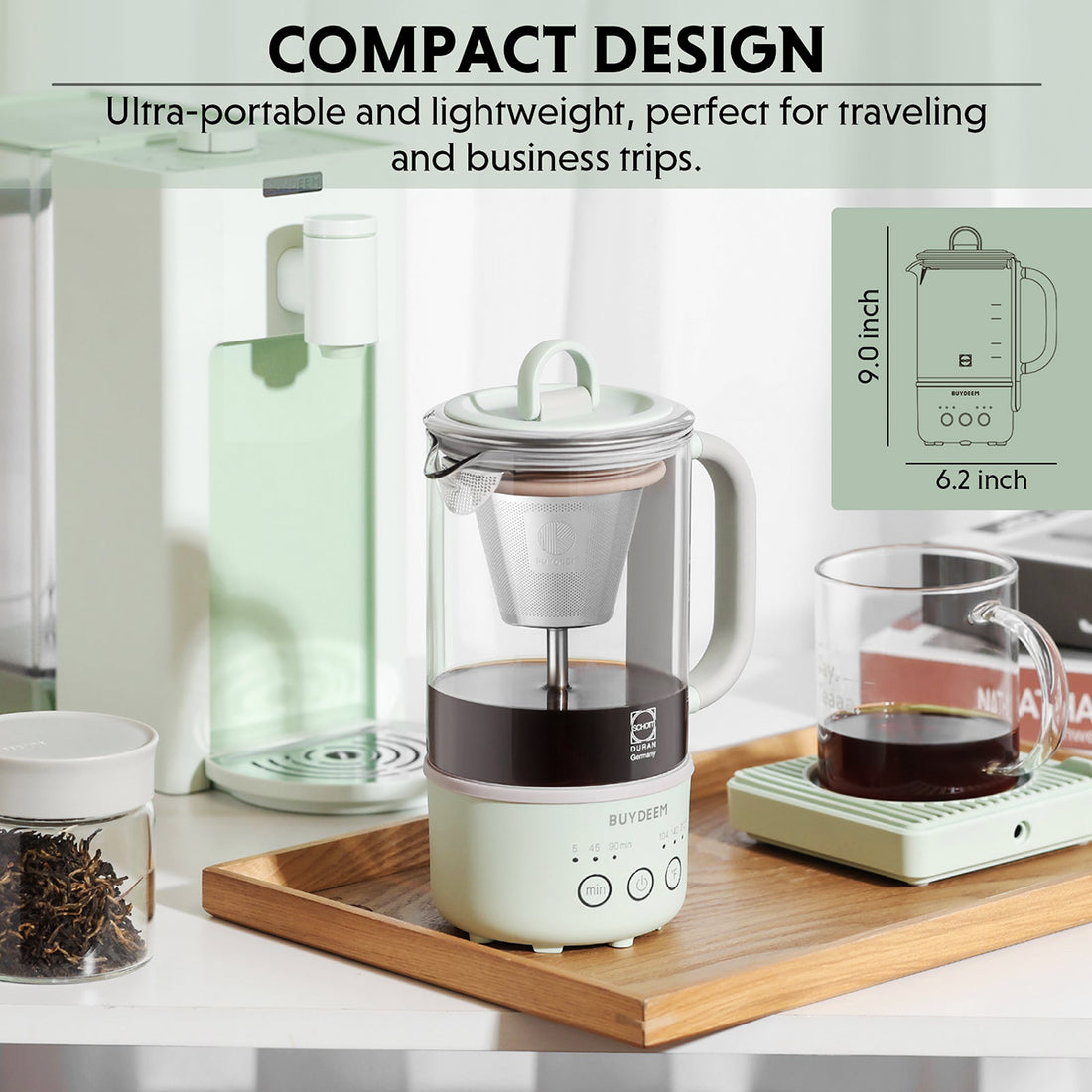 BUYDEEM Portable Tea and Coffee Maker 600ml Glass Stainless Steel