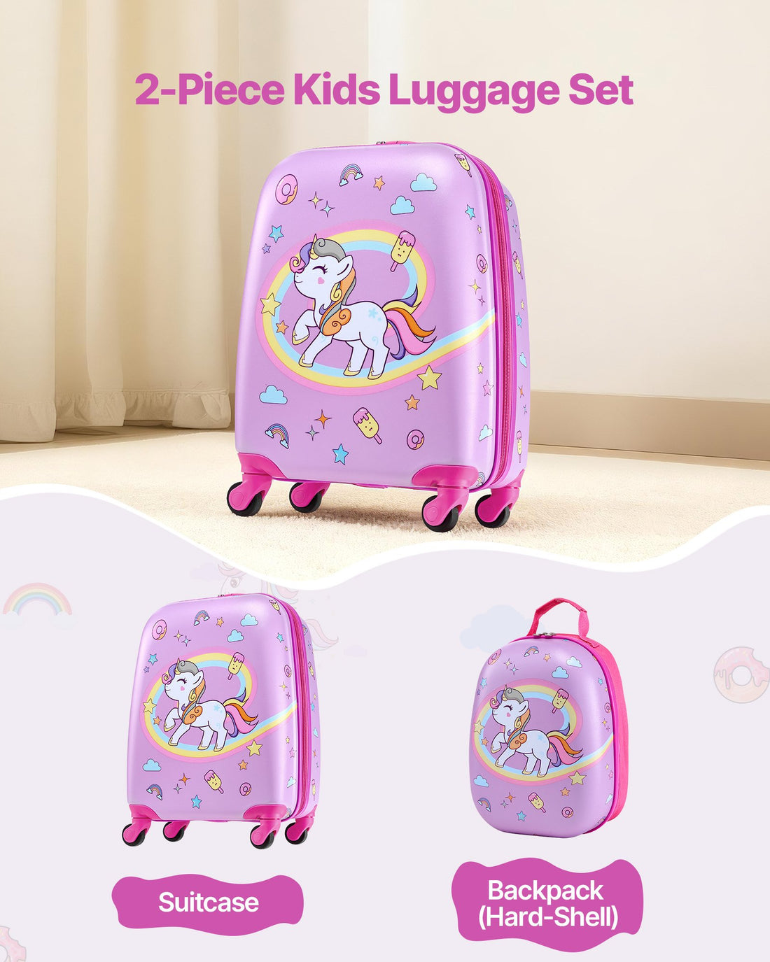 Kids 2-Piece Travel Suitcase Set Airline Approved Hardside