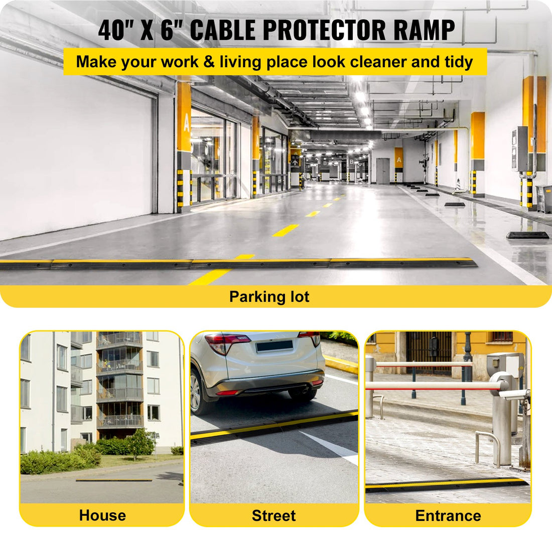 4-Pack Rubber Cable Protector 18000lbs Capacity Floor Cable Cover Black Yellow