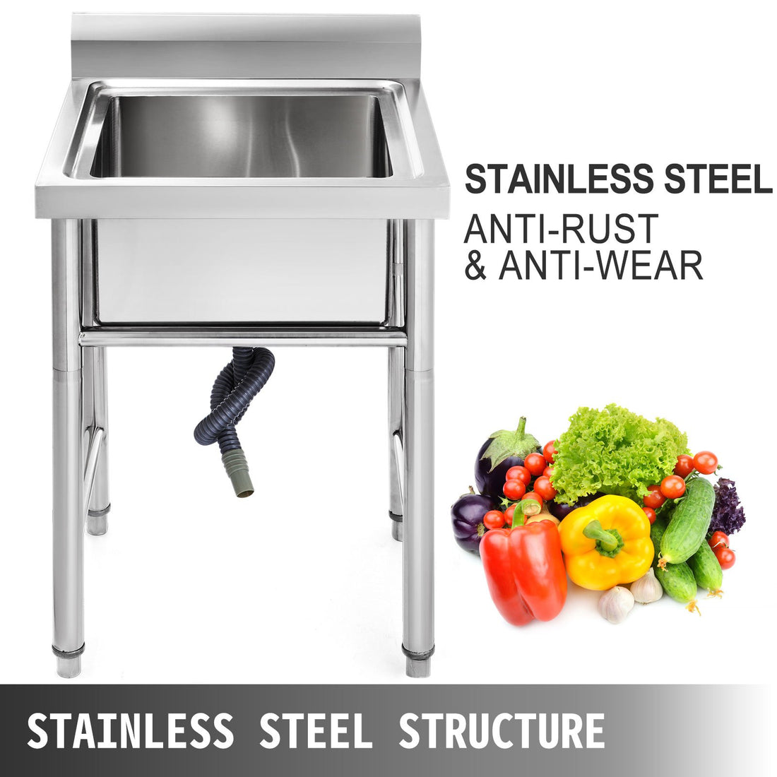 Vortaz Commercial Stainless Steel Large Tub Sink Farmhouse Cafe 44cm