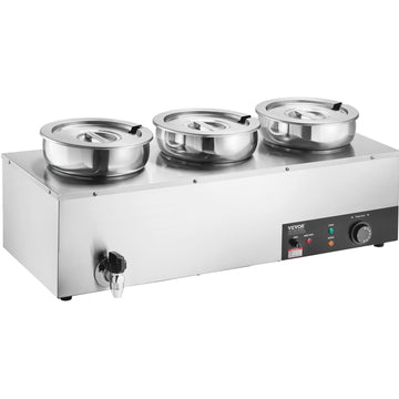Commercial Soup Warmer 3x 7.4QT Stainless Steel Bain Marie 1200W