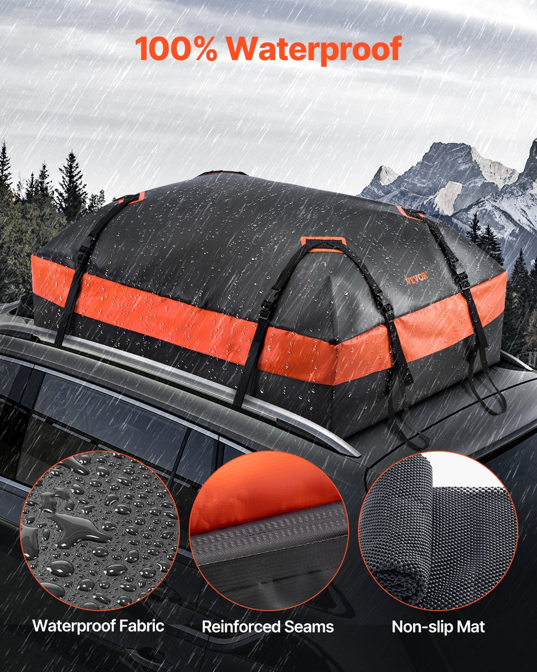 Waterproof Car Rooftop Cargo Carrier Bag 15 Cubic Feet 840D PVC