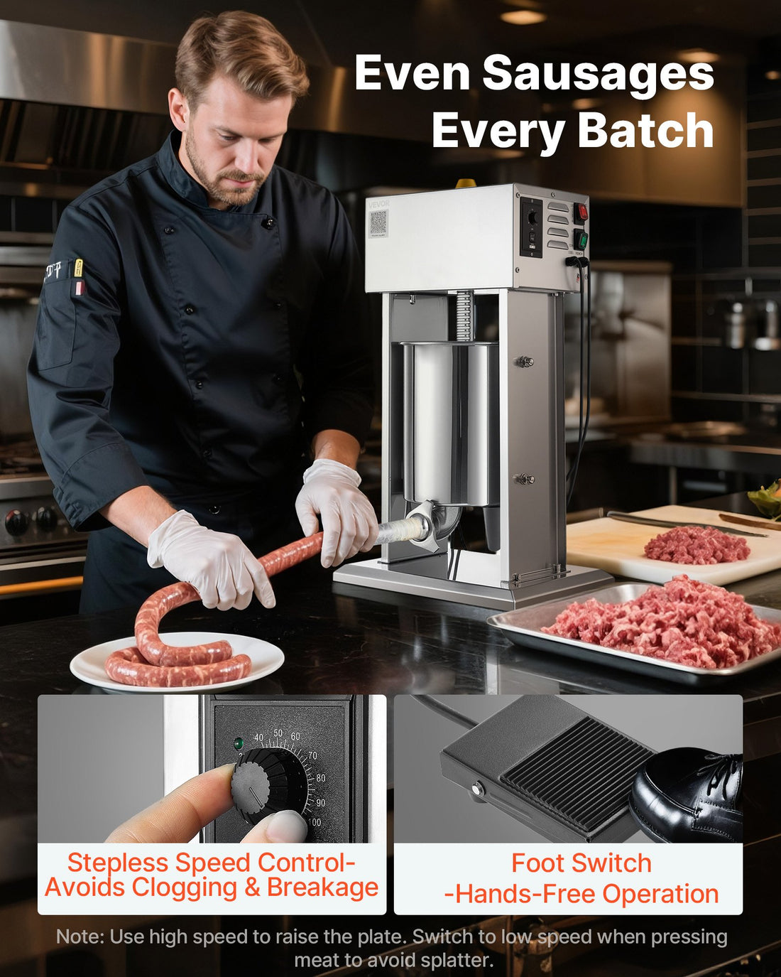 Electric Vertical Sausage Stuffer 10L Stainless Steel Foot Pedal
