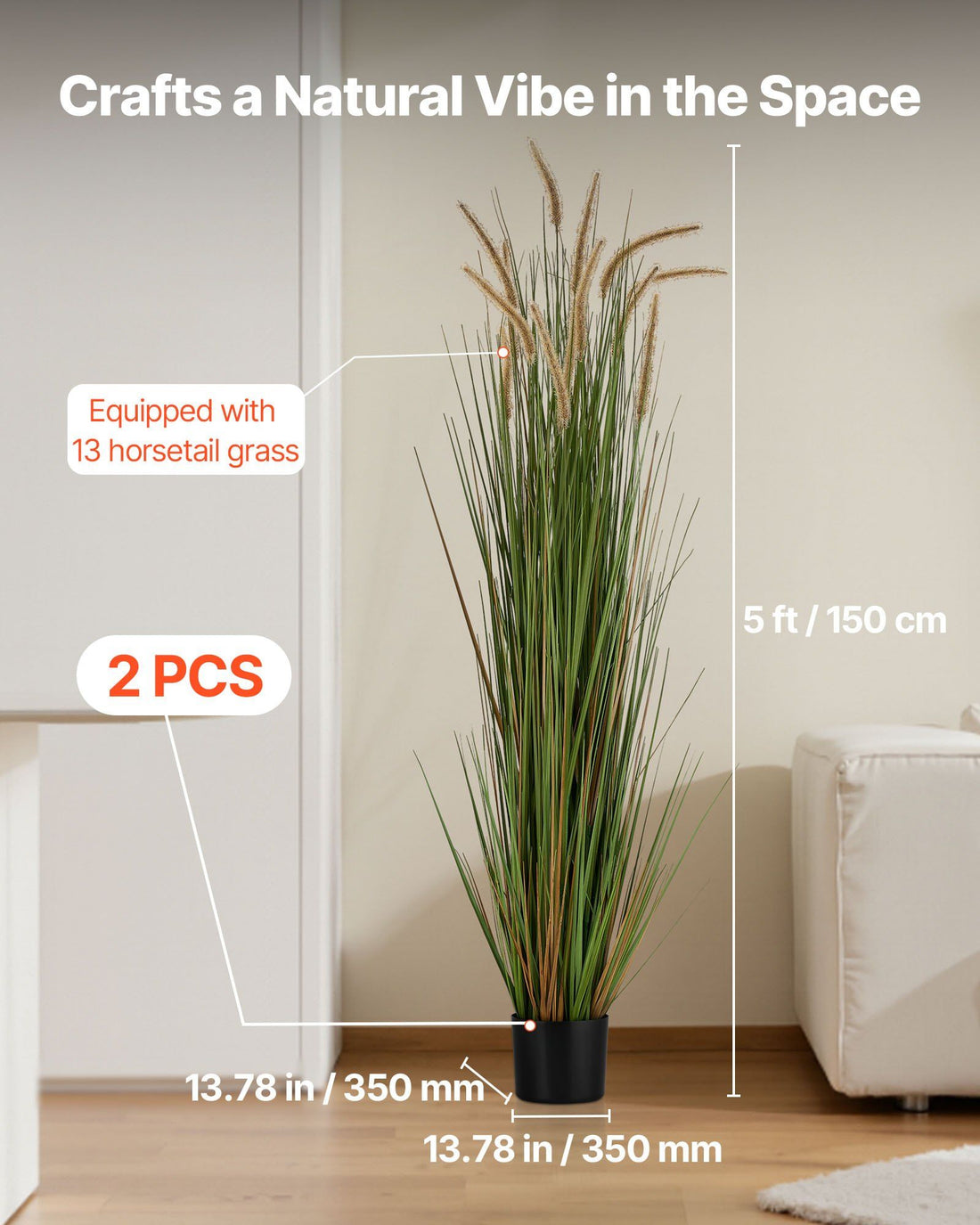Vortaz Artificial Grass Plant 2 Pack Potted 150cm Green Indoor Outdoor