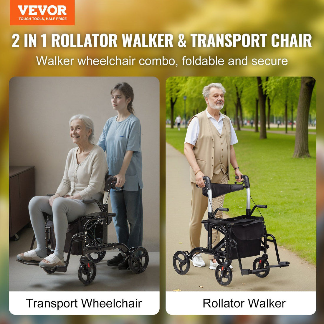 2-in-1 Rollator and Transit Wheelchair Aluminium 136kg