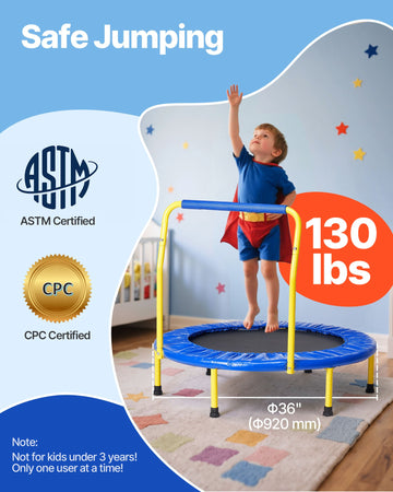 VEVOR Mini Foldable Kids Trampoline 3ft with Foam Handle