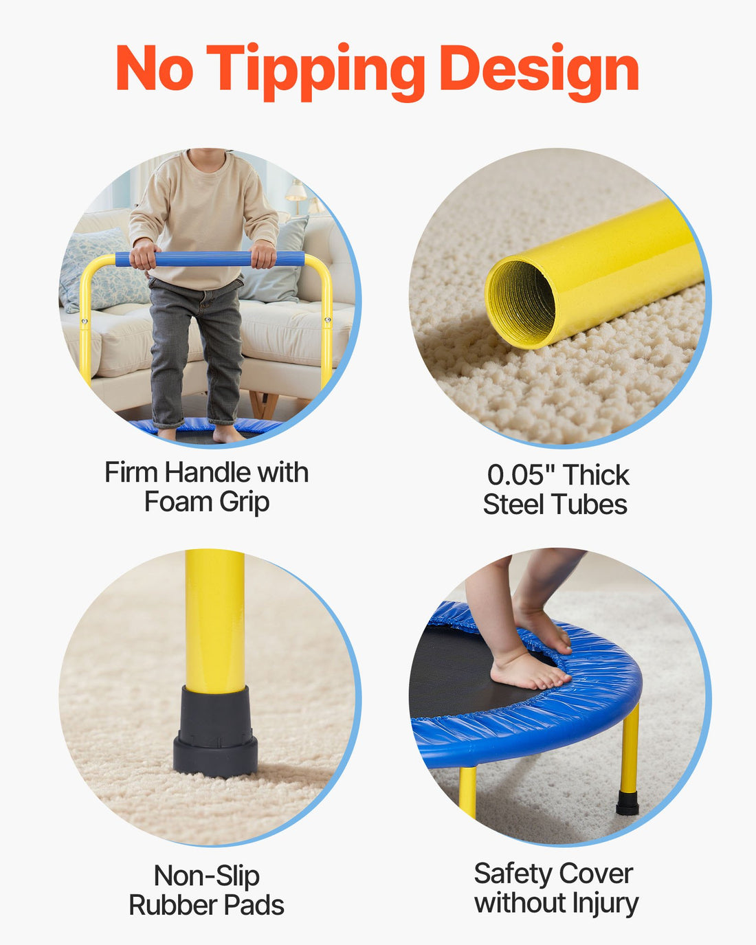 VEVOR Mini Foldable Kids Trampoline 3ft with Foam Handle