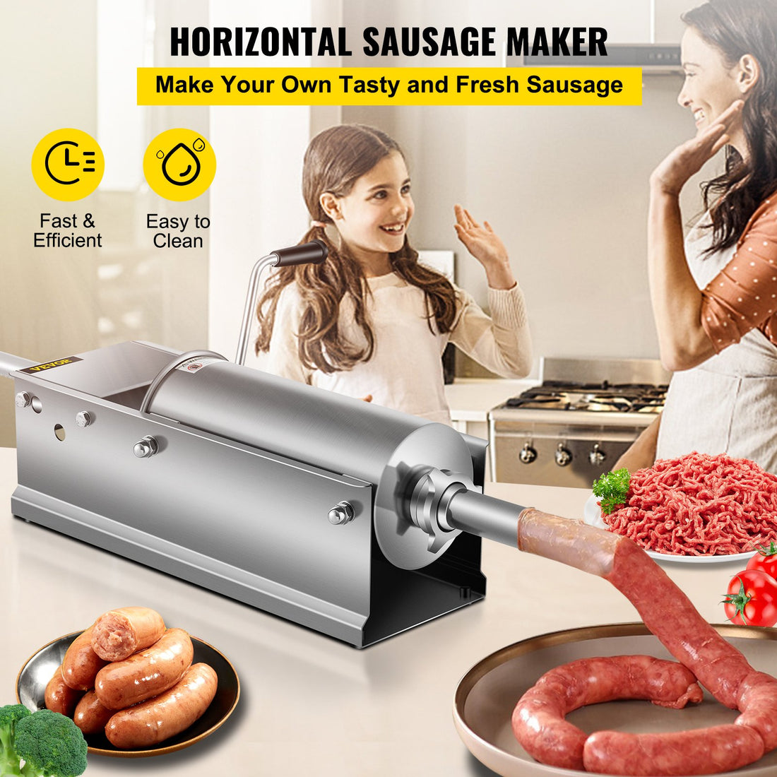 Vortaz Manual Sausage Stuffer 5L 304 Stainless Steel Dual-Speed