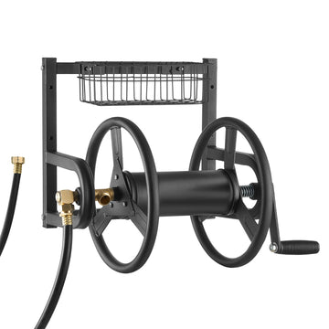 Wall Mounted Metal Garden Hose Reel 125FT 5/8-inch Brass Fittings