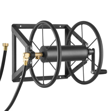 Wall Mounted Steel Garden Hose Reel 200ft 5/8 inch Brass Fittings