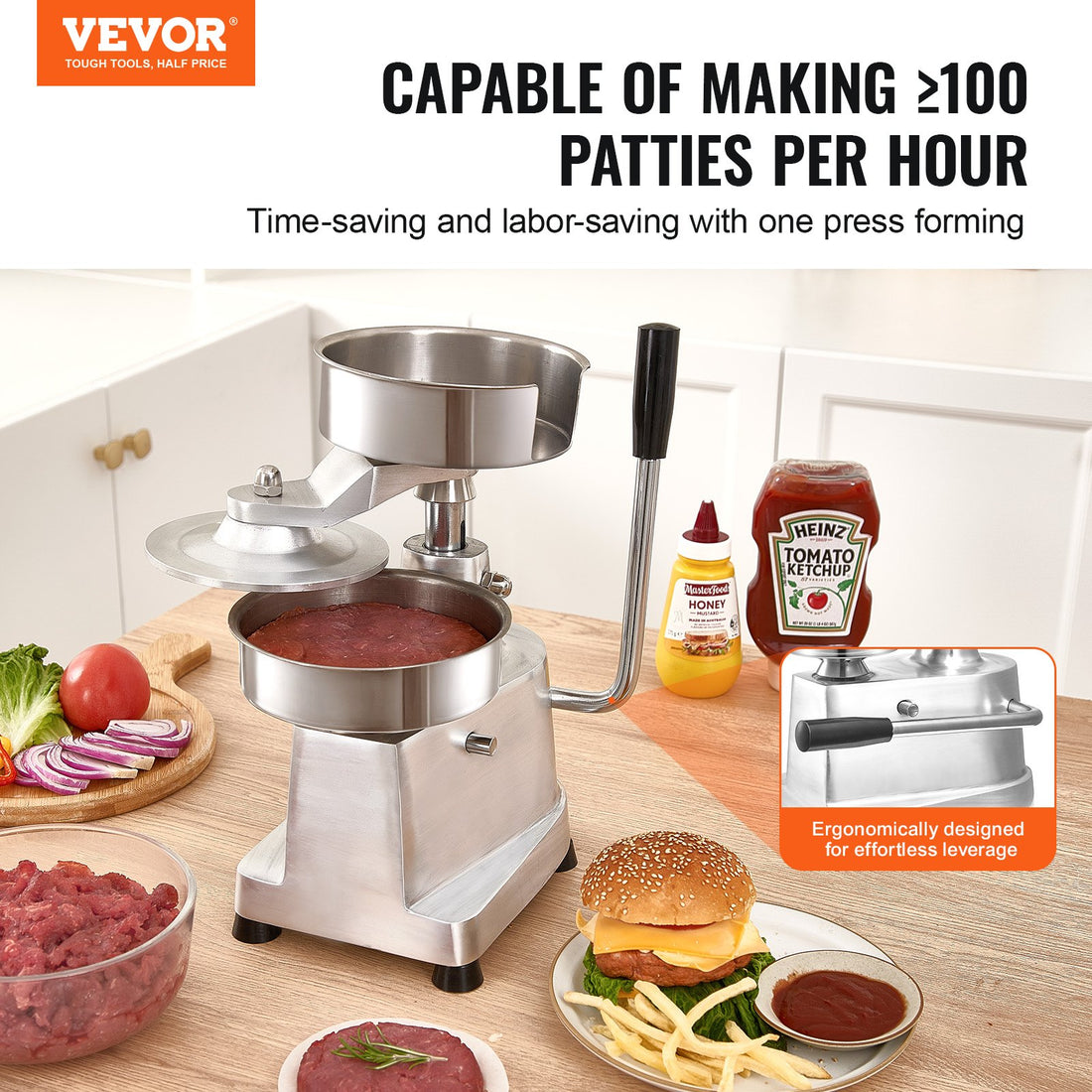 Commercial Burger Patty Press 150mm Stainless Steel Food Tray