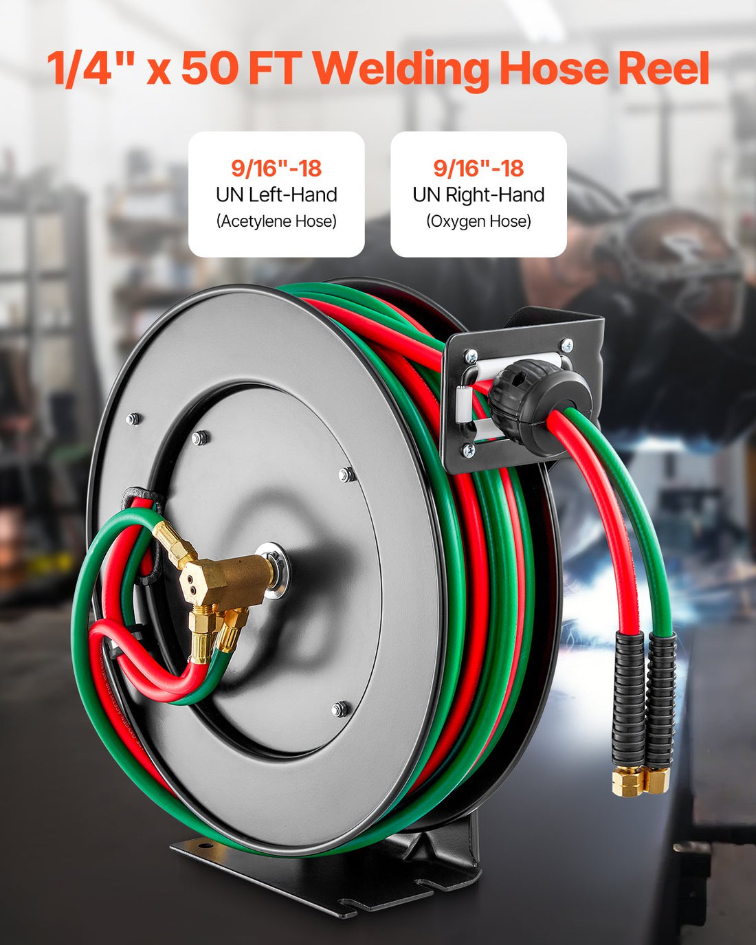 VEVOR Retractable Welding Hose Reel 50FT T-Grade Auto Rewind Steel