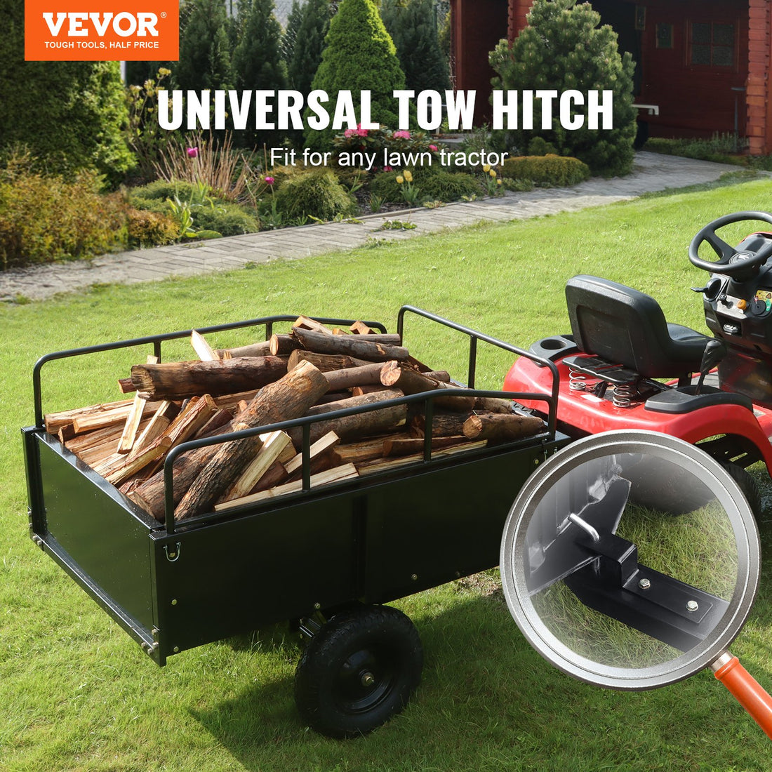 Steel Dump Cart 750lb 15 Cubic Feet for ATV Ride-On Mower