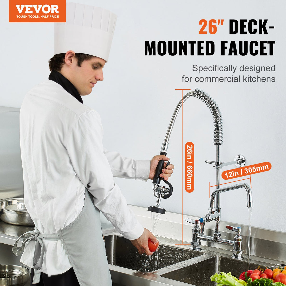 Vortaz Commercial Pre-Rinse Kitchen Faucet Brass Deck Mount 26in
