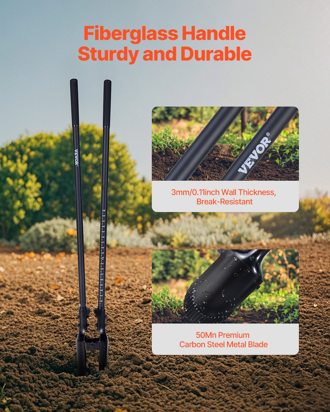 Manual Post Hole Digger Fiberglass Handle 1460mm 145mm