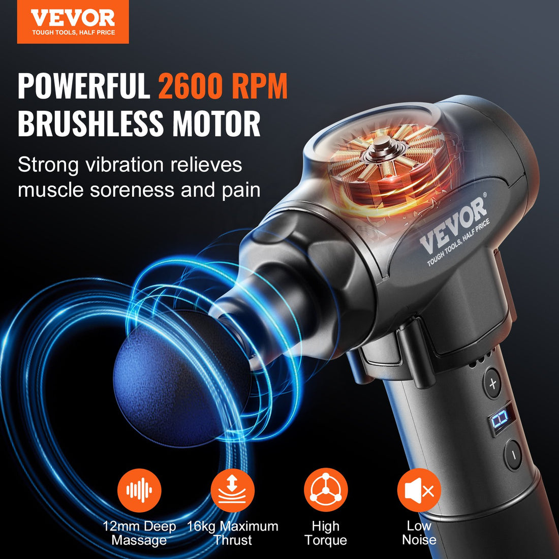 VEVOR Professional Massage Gun 9 Speed 6 Heads 24V
