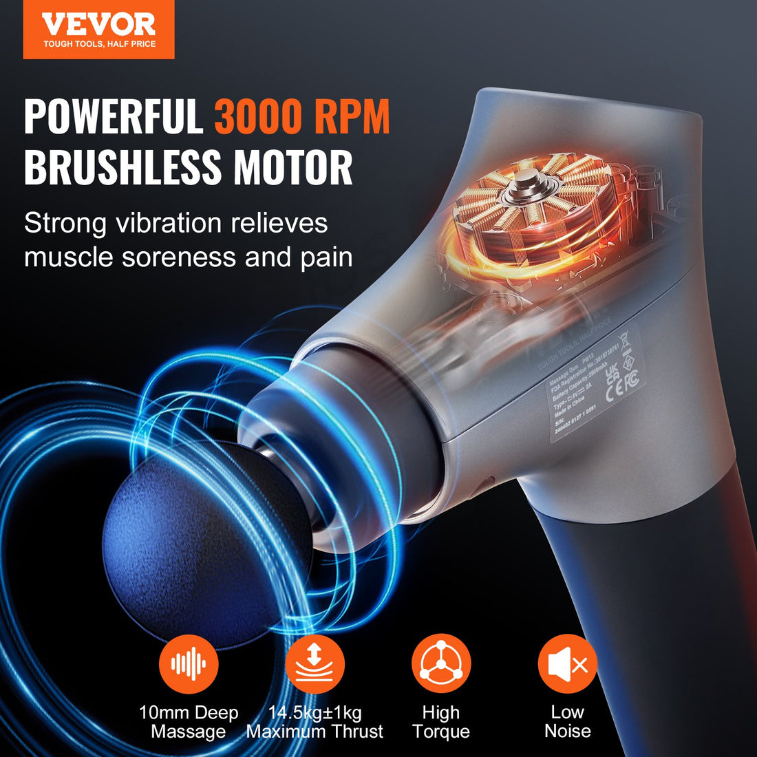 VEVOR Professional Massage Gun 6 Speed Deep Tissue 4 Heads
