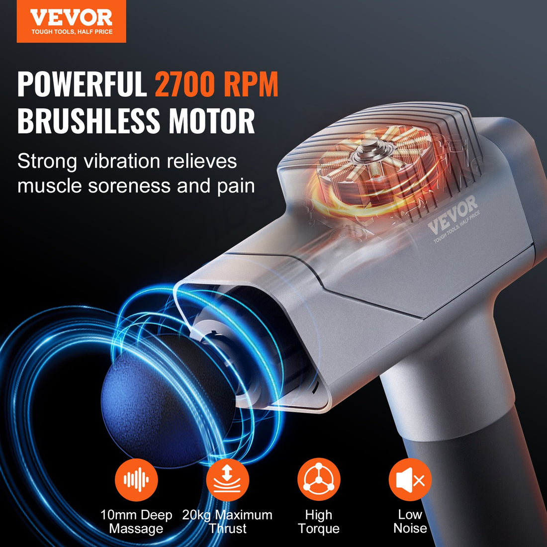 VEVOR Professional Massage Gun 8 Speed 6 Heads 16V