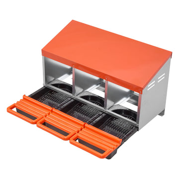 3-Compartment Chicken Nest Box Galvanised Steel Inclined Egg Collection