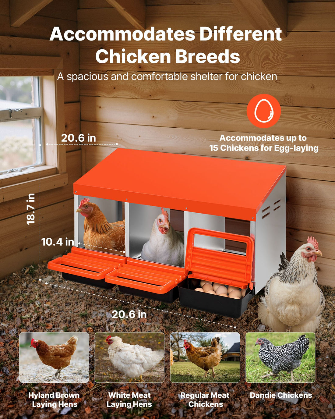 3-Compartment Chicken Nest Box Galvanised Steel Inclined Egg Collection