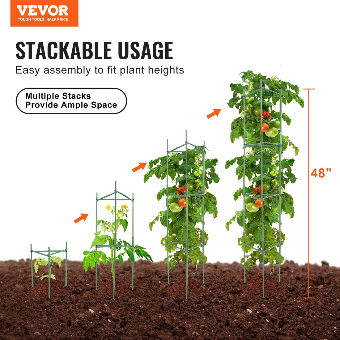 Tomato Plant Support Cage Set 1230mm Stackable