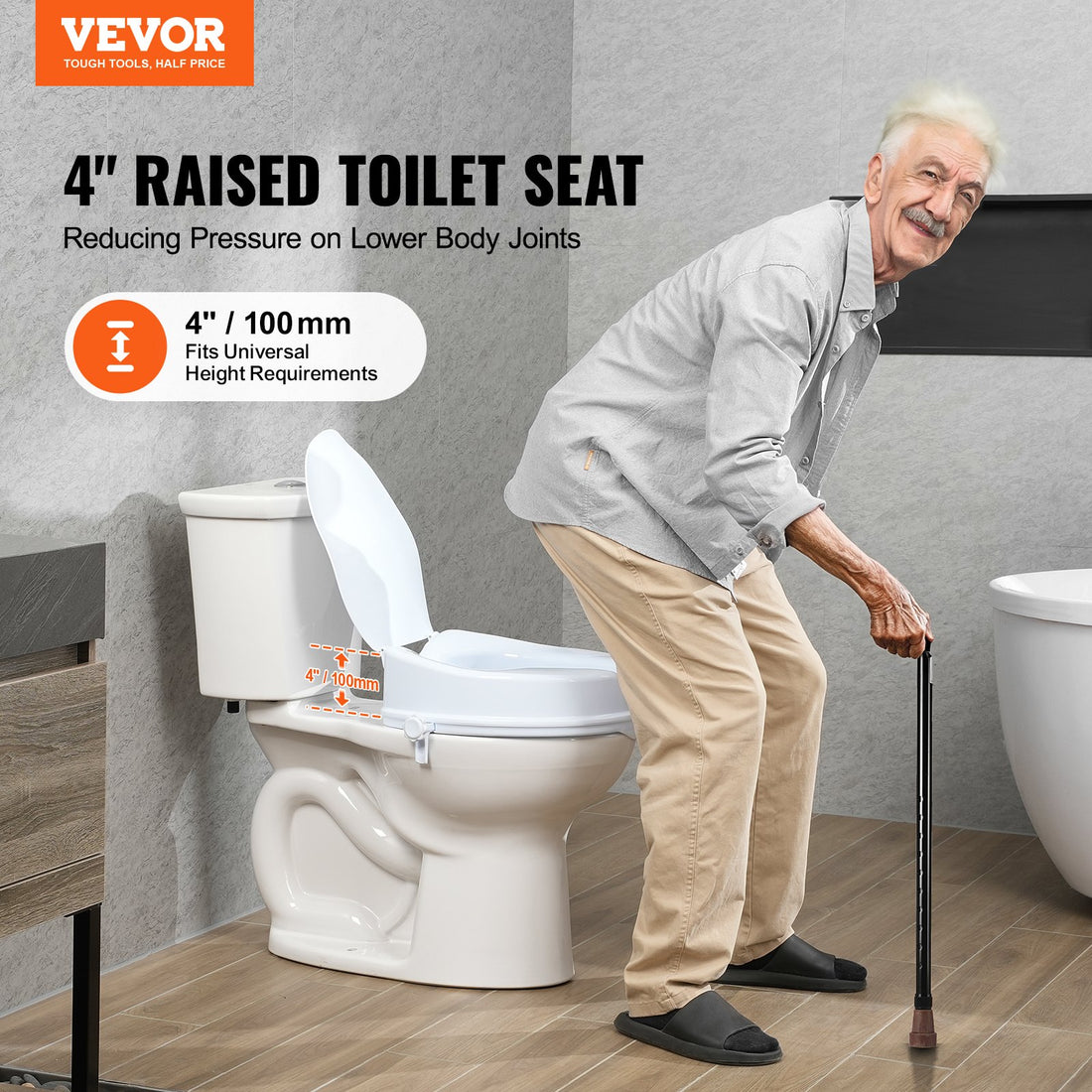 Vortaz Raised Toilet Seat Riser 100mm Height 136kg Capacity White