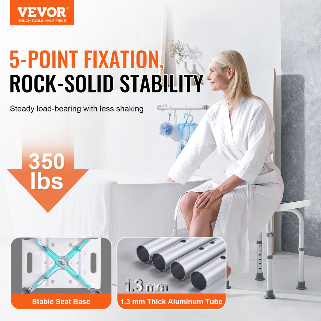 Adjustable Shower Stool with Shower Head Holder and Storage Bag 158kg
