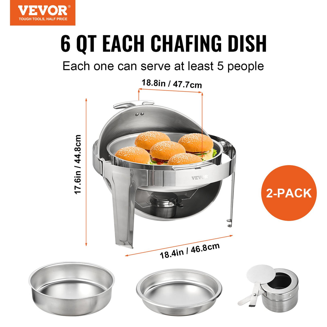 Roll Top Chafing Dish Set 5.5L 2 Pack Stainless Steel