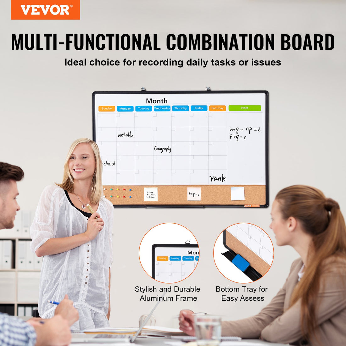 36x24 Monthly Calendar Whiteboard Cork Board Combo Aluminium Frame