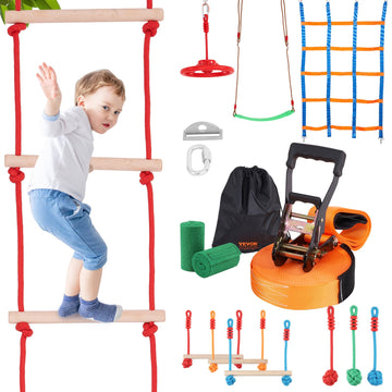 Kids Ninja Warrior Obstacle Course Slackline Backyard 10 Obstacles