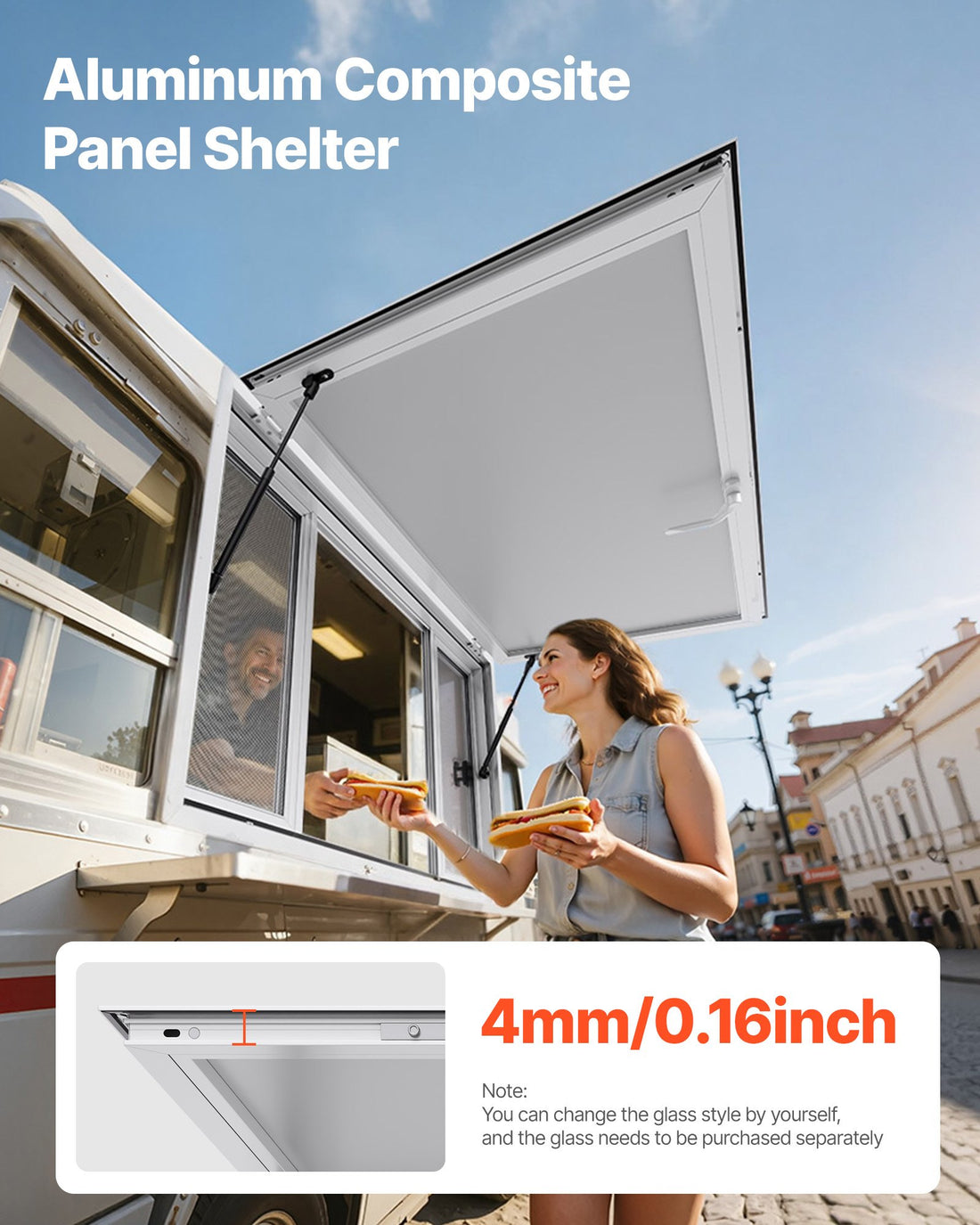 Aluminium Food Truck Service Window 1346x838mm with Awning 4 Sliding Screens