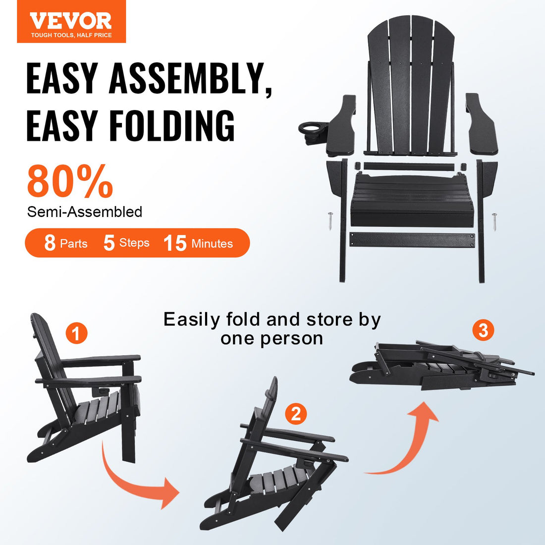 Gardeon Plastic Adirondack Chair Set of 2 All-Weather HDPE Black