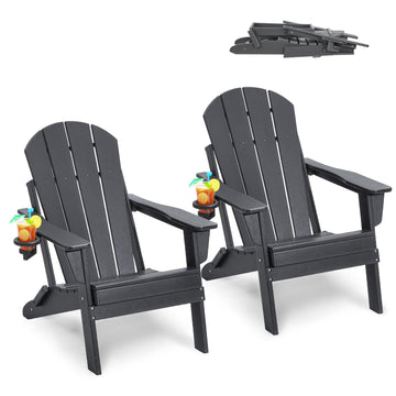 Gardeon Plastic Adirondack Chair Set of 2 All-Weather HDPE Gray