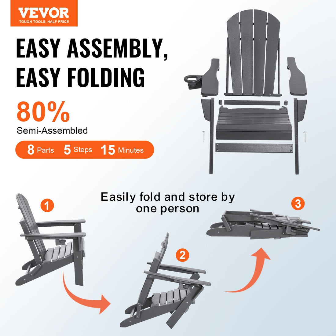 Gardeon Plastic Adirondack Chair Set of 2 All-Weather HDPE Gray