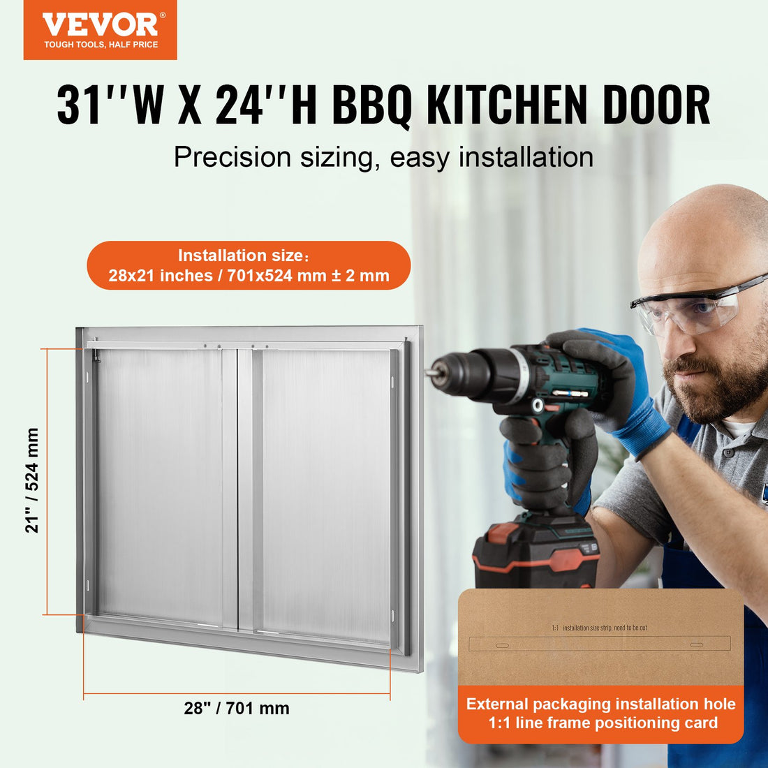 Stainless Steel BBQ Outdoor Kitchen Access Door 787x609mm